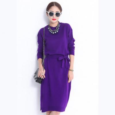 A-MIN 品质定制 圆领纯色百搭显瘦针织连衣裙女 秋装新款