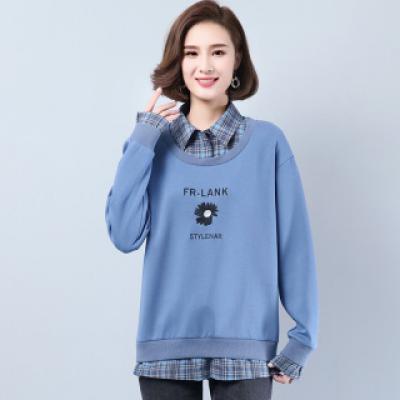 新款时尚气质衬衫领拼领假两件卫衣