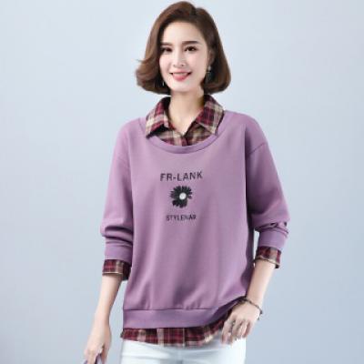 新款时尚气质衬衫领拼领假两件卫衣