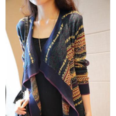 新款秋装 韩版宽松长袖针织开衫不规则披肩外套