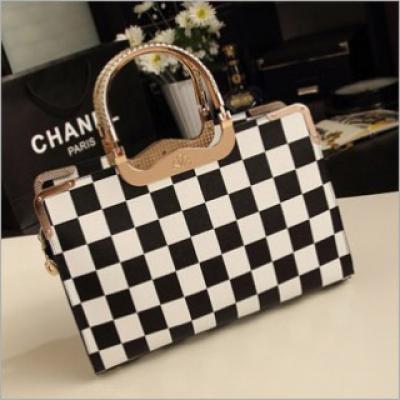 韩版黑白配格纹时尚女包手提单肩斜跨包