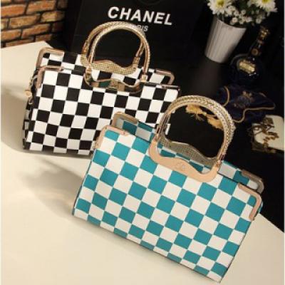 韩版黑白配格纹时尚女包手提单肩斜跨包