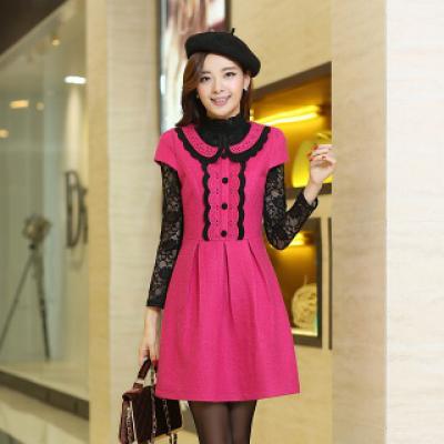 秋冬装外贸韩版女装羊毛呢打底裙新款连衣裙短袖