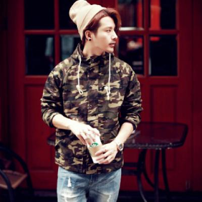 韩国街拍秋装新品日系迷彩连帽卫衣男