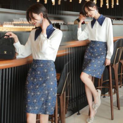 秋装新款上衣+牛仔半身裙两件套显瘦半身裙两件套时尚套装