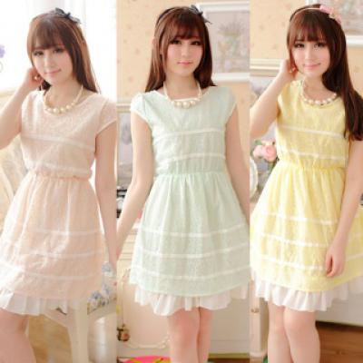 夏装新款短裙A字裙大码女装短袖蕾丝连衣裙