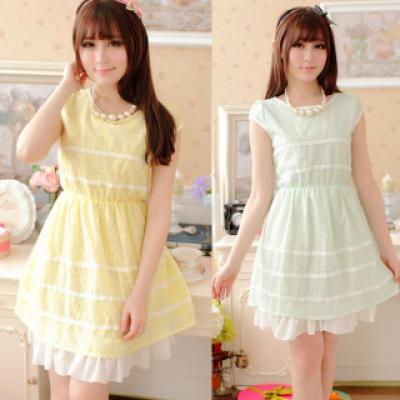 夏装新款短裙A字裙大码女装短袖蕾丝连衣裙