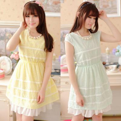 夏装新款短裙A字裙大码女装短袖蕾丝连衣裙