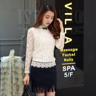 新款蕾丝上衣女装 长袖镂空短款外套