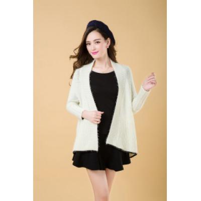 秋冬新款韩国复古休闲简约韩版镶边马海毛针织开衫