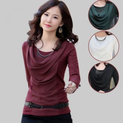 秋装新款韩版时尚高档品质女装修身雪纺衫上衣