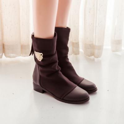 秋冬新款女单靴欧美英伦金属配件品牌骑士靴新潮款