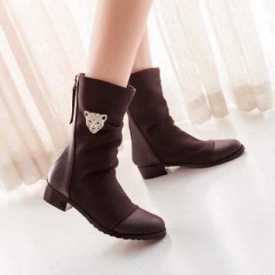 秋冬新款女单靴欧美英伦金属配件品牌骑士靴新潮款