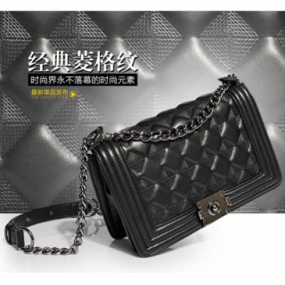 小香风菱格链条包牛皮包包新款真皮女包单肩斜跨小包女包