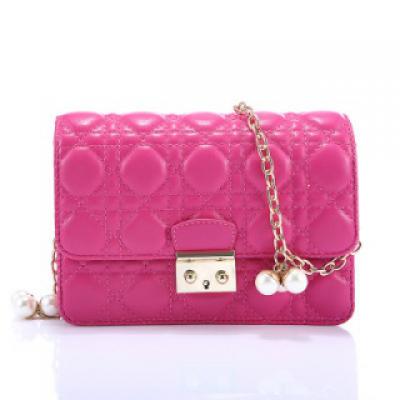 时尚进口野山羊皮女包单肩链条菱格小包