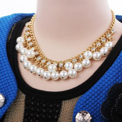 韩版宝石项链韩国女短款锁骨链装饰品配饰欧美夸张单排钻珍珠项链